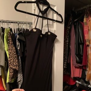 Black dress with high neck detail
